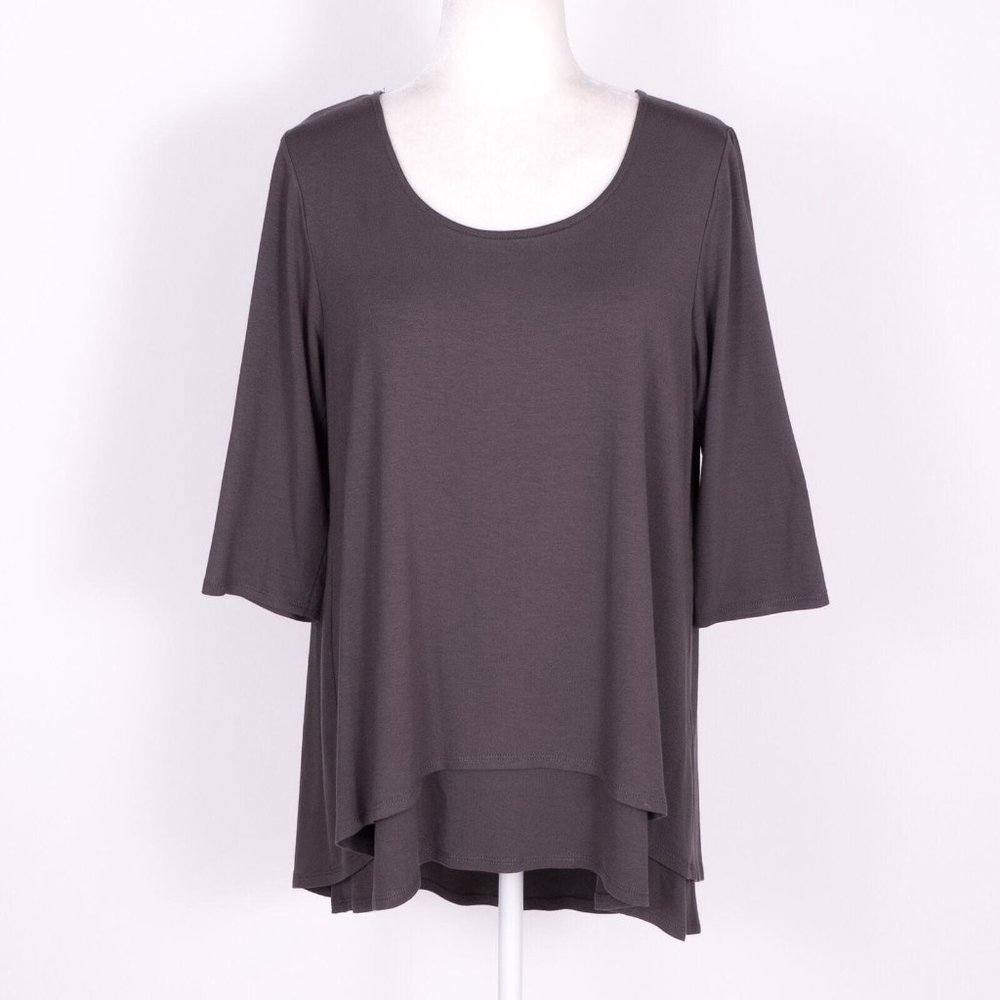 Testimony Brown Jersey Knit Stretch Layered 3/4 Sleeve T-Shirt SZ XL